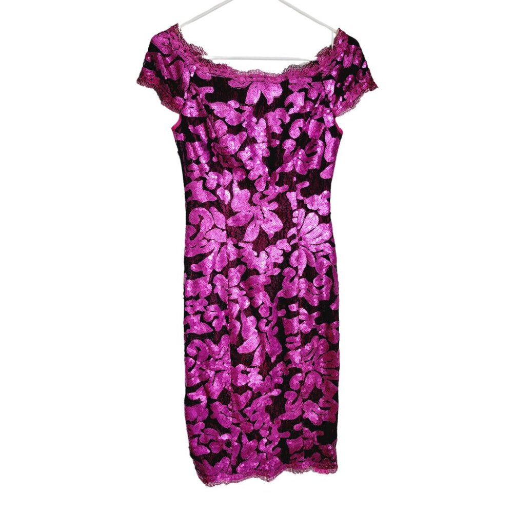 JS Collection Fuscia Sequin Cocktail Dress EUC Size 2